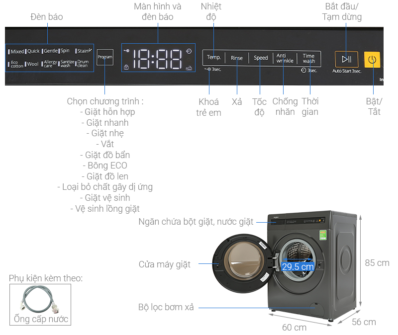 Máy giặt Whirlpool Inverter 9 kg FWEB9002FG